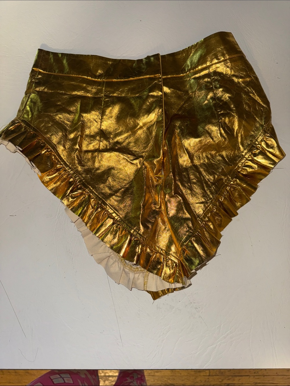 Metallic Gold Ruffle Hem Women’s Shorts